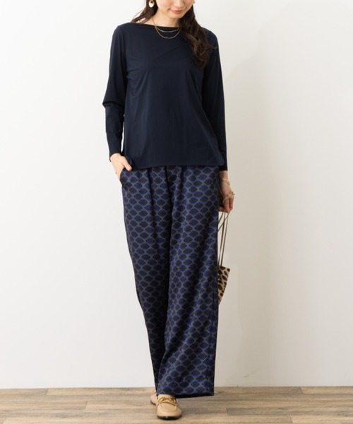 aunt lily（アントリリー）の「ギザ綿混天竺ステッチボートネックプルオーバー（Tシャツ/カットソー・レディース・ダークネイビー/ブルーグリーン/ベージュ・M/S/L/LL/3L）」の14枚目の写真