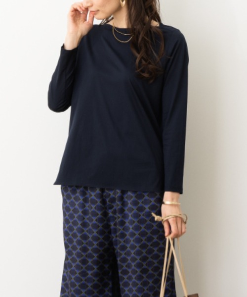 aunt lily（アントリリー）の「ギザ綿混天竺ステッチボートネックプルオーバー（Tシャツ/カットソー・レディース・ダークネイビー/ブルーグリーン/ベージュ・M/S/L/LL/3L）」の15枚目の写真