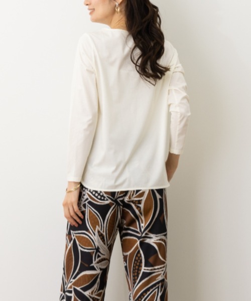 aunt lily（アントリリー）の「ギザ綿混天竺ステッチボートネックプルオーバー（Tシャツ/カットソー・レディース・ダークネイビー/ブルーグリーン/ベージュ・M/S/L/LL/3L）」の6枚目の写真
