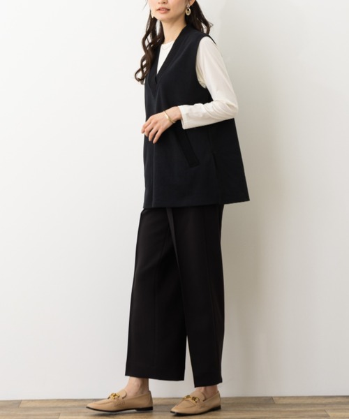 aunt lily（アントリリー）の「ギザ綿混天竺ステッチボートネックプルオーバー（Tシャツ/カットソー・レディース・ダークネイビー/ブルーグリーン/ベージュ・M/S/L/LL/3L）」の7枚目の写真