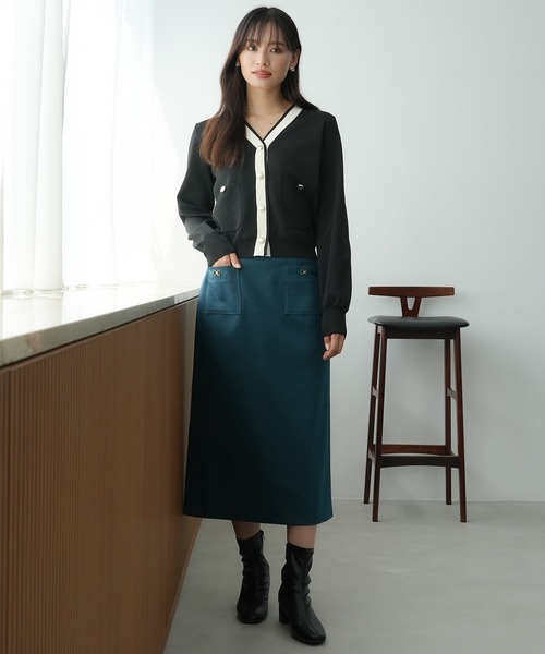 TRUDEA（トルディア）の「スポンディッシュ配色Vネックカーディガン（カーディガン/ボレロ・レディース・ブラック/アイボリー・MEDIUM/LARGE）」の10枚目の写真