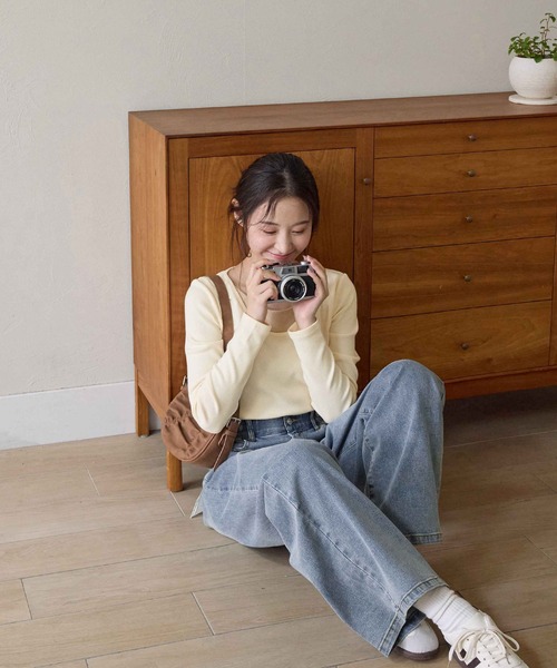 CHAN ME（チャンミ）の「【選べる2丈】ウエストボタンデニムワイドパンツ（デニムパンツ・レディース・インディゴブルー/ブルー/ライトブルー/ブラック/ブラック系その他/ブルー系その他/ブラック系その他2/サックスブルー・X-LARGE/XP/LARGE/LP/MP/SP/MEDIUM/SMALL/SS/X-SMALL）」の9枚目の写真