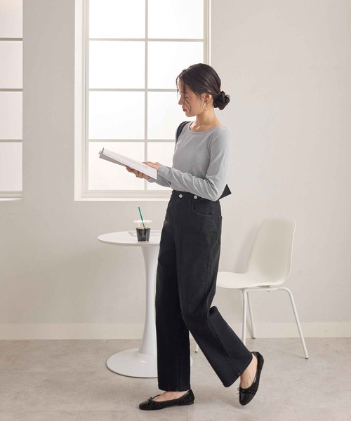 CHAN ME（チャンミ）の「【選べる2丈】ウエストボタンデニムワイドパンツ（デニムパンツ・レディース・インディゴブルー/ブルー/ライトブルー/ブラック/ブラック系その他/ブルー系その他/ブラック系その他2/サックスブルー・X-LARGE/XP/LARGE/LP/MP/SP/MEDIUM/SMALL/SS/X-SMALL）」の18枚目の写真