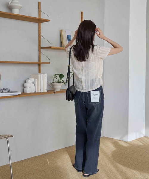 drawerハイウエストデニム 38 タック両開き サイズ変更ボタン2段階