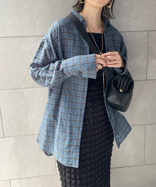 y/m by misato（イムバイミサト）の「シアーサッカーチェックシャツ（シャツ/ブラウス・レディース・ブルー/チャコールグレー・FREE）」の14枚目の写真