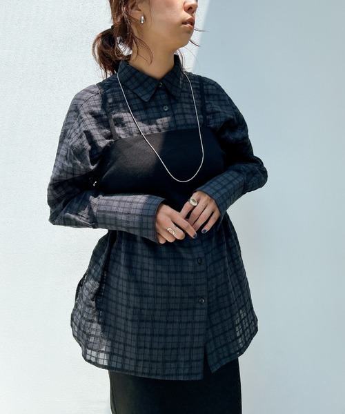 y/m by misato（イムバイミサト）の「シアーサッカーチェックシャツ（シャツ/ブラウス・レディース・ブルー/チャコールグレー・FREE）」の20枚目の写真