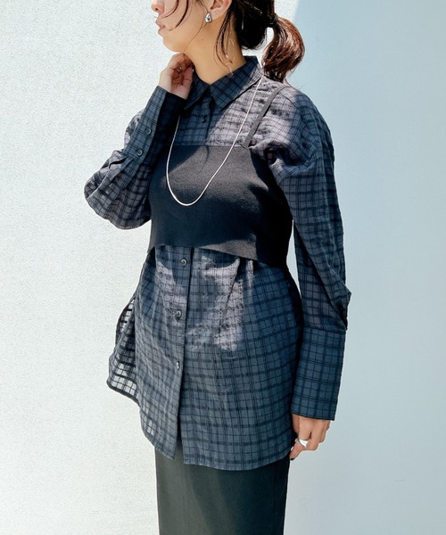 y/m by misato（イムバイミサト）の「シアーサッカーチェックシャツ（シャツ/ブラウス・レディース・ブルー/チャコールグレー・FREE）」の21枚目の写真