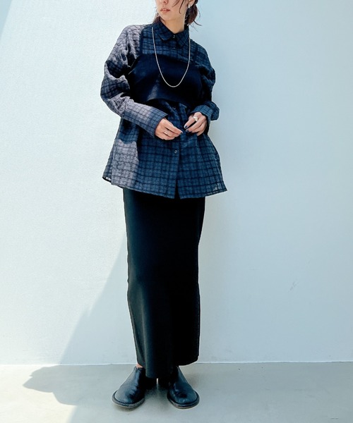 y/m by misato（イムバイミサト）の「シアーサッカーチェックシャツ（シャツ/ブラウス・レディース・ブルー/チャコールグレー・FREE）」の22枚目の写真