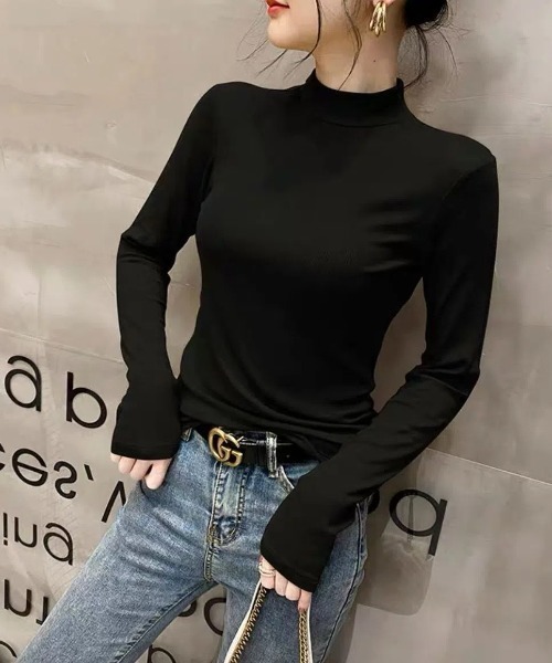 Mayree(メイリー)の「セミハイネック長袖WARM(BEY)(Tシャツ/カットソー・レディース・モカ/ブルー/ホワイト/アイボリー/ブラック/ベージュ/チャコールグレー・MEDIUM/LARGE/X-LARGE)」の4枚目の写真