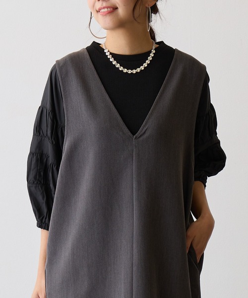 OWLSPALE（オールズペール）の「ギャザースリーブドッキングプルオーバー（シャツ/ブラウス・レディース・ライトブラック/ホワイト・FREE）」の2枚目の写真