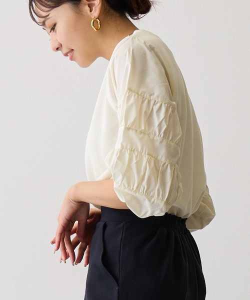 OWLSPALE（オールズペール）の「ギャザースリーブドッキングプルオーバー（シャツ/ブラウス・レディース・ライトブラック/ホワイト・FREE）」の3枚目の写真