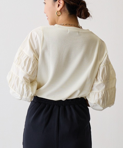 OWLSPALE（オールズペール）の「ギャザースリーブドッキングプルオーバー（シャツ/ブラウス・レディース・ライトブラック/ホワイト・FREE）」の4枚目の写真