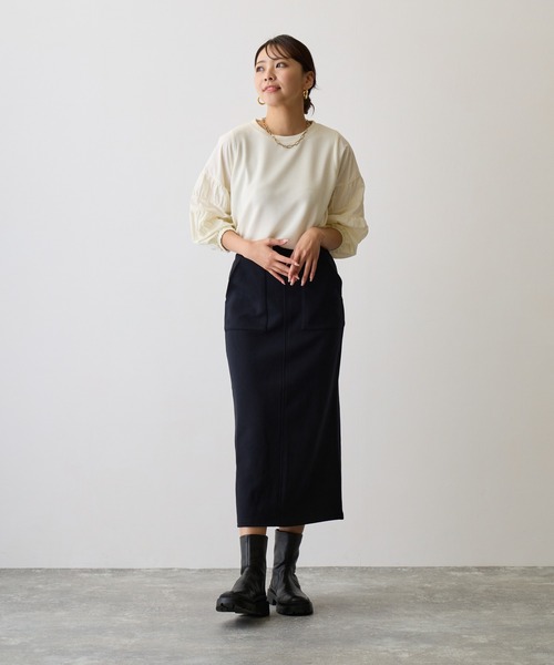 OWLSPALE（オールズペール）の「ギャザースリーブドッキングプルオーバー（シャツ/ブラウス・レディース・ライトブラック/ホワイト・FREE）」の7枚目の写真