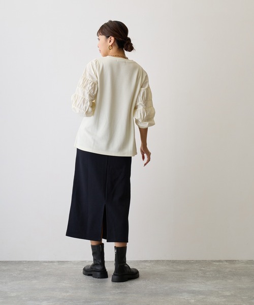 OWLSPALE（オールズペール）の「ギャザースリーブドッキングプルオーバー（シャツ/ブラウス・レディース・ライトブラック/ホワイト・FREE）」の11枚目の写真