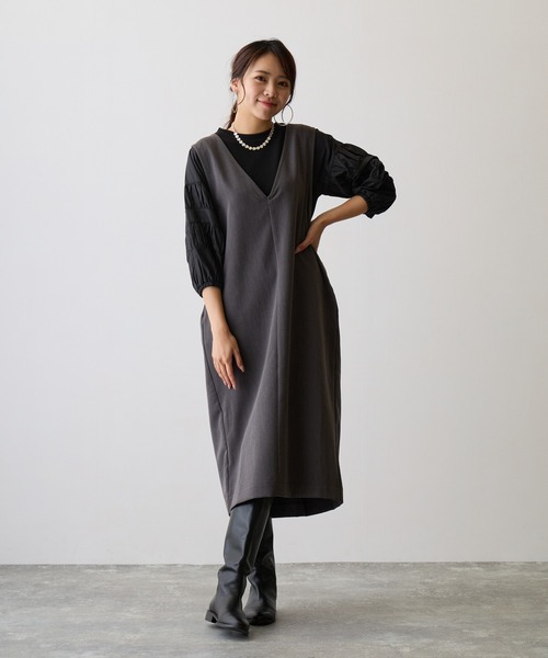 OWLSPALE（オールズペール）の「ギャザースリーブドッキングプルオーバー（シャツ/ブラウス・レディース・ライトブラック/ホワイト・FREE）」の12枚目の写真