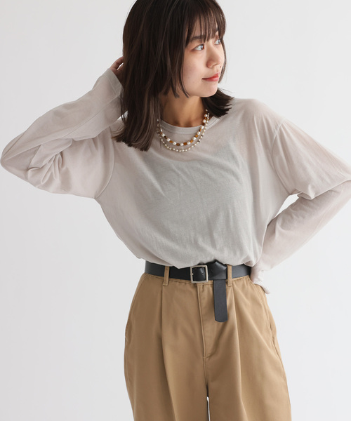 JOURNAL STANDARD relume（ジャーナルスタンダード　レリューム）の「《追加2》シアークルーネックロングTEE（Tシャツ/カットソー・レディース・ホワイト/ブラック/バーガンディー/ライトグレー・FREE）」の3枚目の写真
