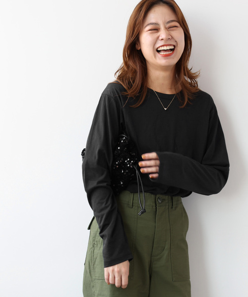 JOURNAL STANDARD relume（ジャーナルスタンダード　レリューム）の「《追加2》シアークルーネックロングTEE（Tシャツ/カットソー・レディース・ホワイト/ブラック/バーガンディー/ライトグレー・FREE）」の2枚目の写真