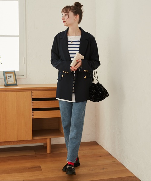 ANGIE(アンジー)の「ハイウエスト テーパード デニムパンツ(デニムパンツ・レディース・ネイビー/ブラック/ブルー・LARGE/MEDIUM/SMALL)」の4枚目の写真