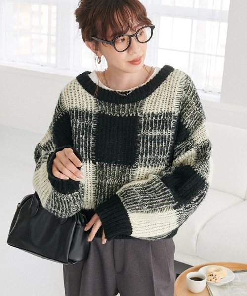 DISCOAT（ディスコート）の「【WEB限定】チェックニットプルオーバー