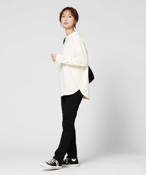 BACK NUMBER（バックナンバー）の「【BACK NUMBER】【エクストラサーモ】ラウンド長袖Ｔシャツ（Tシャツ/カットソー・レディース・キナリ/オフホワイト/ブラック・M/L）」の16枚目の写真