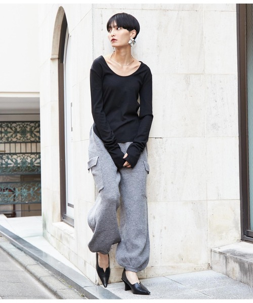 Settimissimo（セッティミッシモ）の「アルパカタッチ ニット カーゴパンツ ニットパンツ（カーゴパンツ・レディース・アイボリー/グレー・FREE）」の13枚目の写真