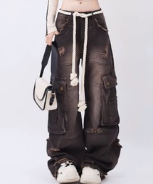 A'GEM/9 × .kom『RAYOHOPP/レイオホップ』オーバーダイデザイン カーゴポケットワイドデニムパンツ