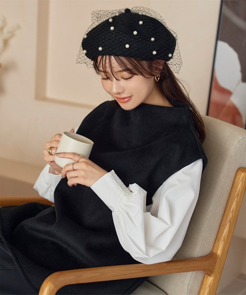 KOBE LETTUCE(コウベレタス)の「パールチュールベレー帽(ハンチング/ベレー帽・レディース・ブラック/オフホワイト/グレー・FREE)」の6枚目の写真