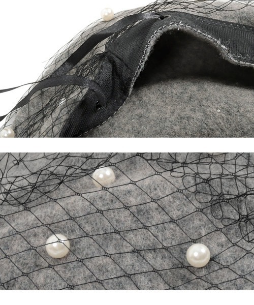 KOBE LETTUCE(コウベレタス)の「パールチュールベレー帽(ハンチング/ベレー帽・レディース・ブラック/オフホワイト/グレー・FREE)」の9枚目の写真
