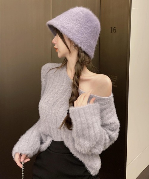 MAISON DE THERESE(メゾン ド テレーズ)の「Vネックソフトニットトップス/セーター(ニット/セーター・レディース・グレー/ホワイト/ベージュ/ピンク/ブラック・FREE)」の3枚目の写真