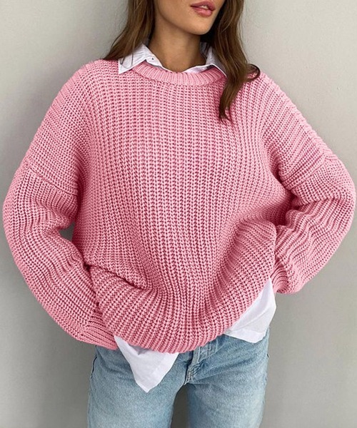 Miniministore(ミニミニストア)の「ニットセーター レディース 長袖 秋冬(ニット/セーター・レディース・ピンク/ブラック/ブルー/グリーン/パープル/フューシャピンク・FREE)」の5枚目の写真