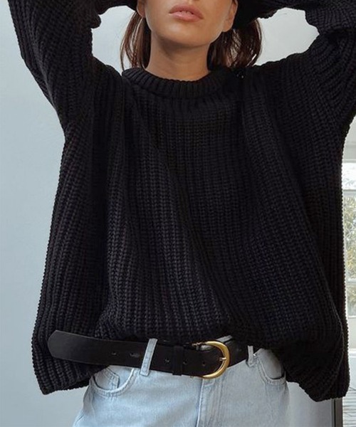 Miniministore(ミニミニストア)の「ニットセーター レディース 長袖 秋冬(ニット/セーター・レディース・ピンク/ブラック/ブルー/グリーン/パープル/フューシャピンク・FREE)」の1枚目の写真