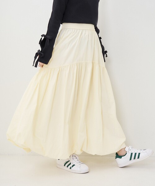 FREAK'S STORE（フリークスストア）の「パフバルーンスカート/フレアスカート（スカート・レディース・オフホワイト/ブラック/オリーブ/レッド・ﾌﾘ-）」の2枚目の写真