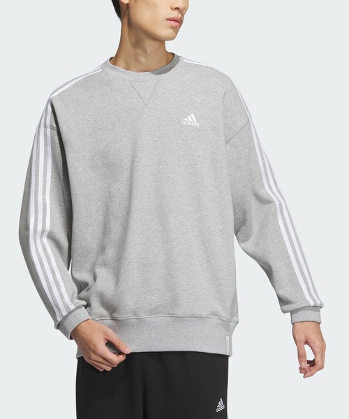 adidas（アディダス）の「エッセンシャルズ プラス ルーズフィット スリーストライプス フレンチテリー スウェットシャツ / トレーナー / アディダス adidas（スウェット・メンズ・グレー/ブルー/ブラック/グリーン/ベージュ/ネイビー/グリーン系その他/ブラウン・XX-SMALL/SMALL/X-SMALL/XX-LARGE/3XL/LARGE/MEDIUM/X-LARGE）」の2枚目の写真