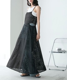 forksy. | 【forksy.】レースパッチワークウエストカットキャミワンピース(ワンピース)