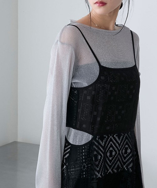 forksy.(フォルクシー)の「【forksy.】レースパッチワークウエストカットキャミワンピース(ワンピース・レディース・ブラック/オフホワイト・FREE)」の4枚目の写真