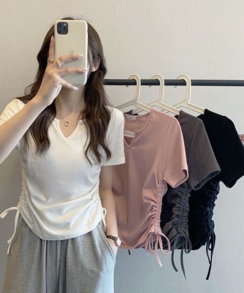 HALEY PESCA(ヘーリーペスカ)の「HALEY PESCA/シンプルサイドシャーリングTシャツ(Tシャツ/カットソー・レディース・グレー/ブラック/ピンク/ホワイト・LARGE/X-LARGE/MEDIUM)」の6枚目の写真