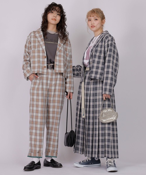 DOUBLE NAME（ダブルネーム）の「チェックワイドプリーツスカート（スカート・レディース・ネイビー系/ベージュ系・FREE）」の6枚目の写真