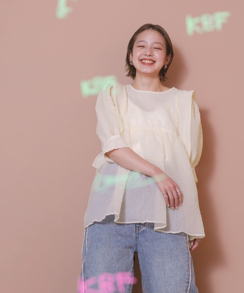 KBF(ケイビーエフ)の「シアーブークレブラウス(シャツ/ブラウス・レディース・アイボリー/ブルー/チャコールグレー・ONE)」の10枚目の写真