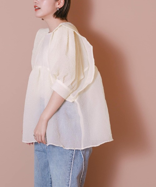 KBF(ケイビーエフ)の「シアーブークレブラウス(シャツ/ブラウス・レディース・アイボリー/ブルー/チャコールグレー・ONE)」の11枚目の写真