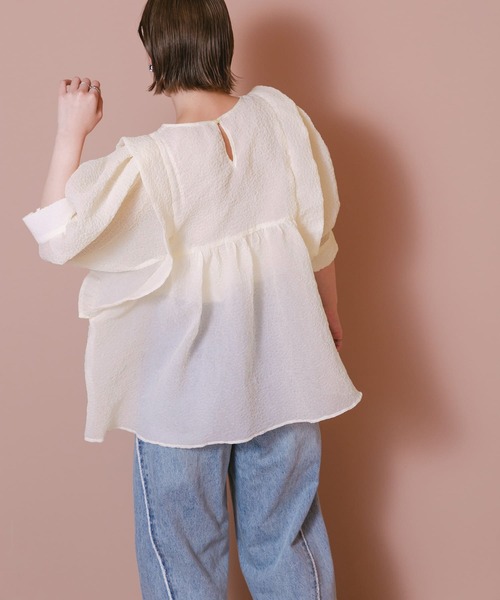 KBF(ケイビーエフ)の「シアーブークレブラウス(シャツ/ブラウス・レディース・アイボリー/ブルー/チャコールグレー・ONE)」の12枚目の写真