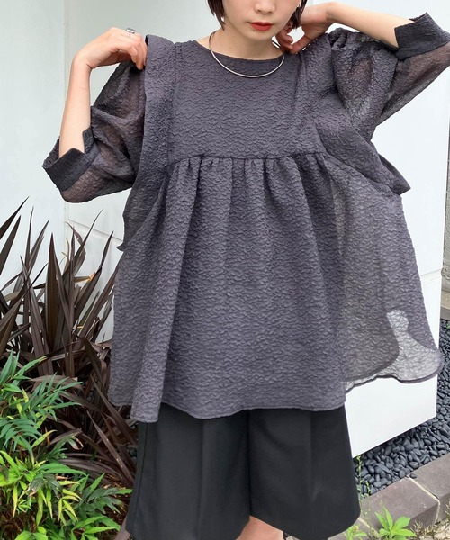 KBF(ケイビーエフ)の「シアーブークレブラウス(シャツ/ブラウス・レディース・アイボリー/ブルー/チャコールグレー・ONE)」の18枚目の写真