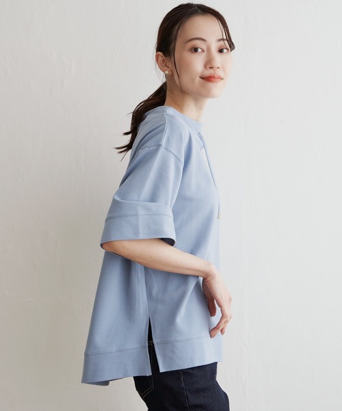 ikka（イッカ）の「【親子コーデ】鹿の子スピンドルプルオーバー（Tシャツ/カットソー・レディース・ブルー/オフホワイト/グリーン/ライトグレー/ネイビー/オレンジ・M/L/S）」の13枚目の写真