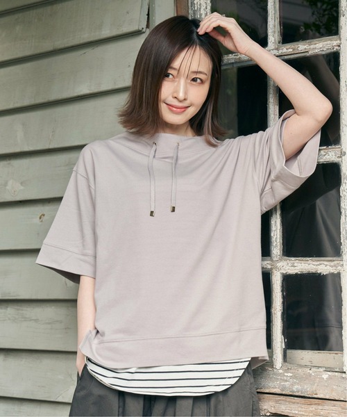 ikka（イッカ）の「【親子コーデ】鹿の子スピンドルプルオーバー（Tシャツ/カットソー・レディース・ブルー/オフホワイト/グリーン/ライトグレー/ネイビー/オレンジ・M/L/S）」の7枚目の写真