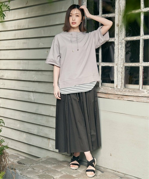 ikka（イッカ）の「【親子コーデ】鹿の子スピンドルプルオーバー（Tシャツ/カットソー・レディース・ブルー/オフホワイト/グリーン/ライトグレー/ネイビー/オレンジ・M/L/S）」の11枚目の写真