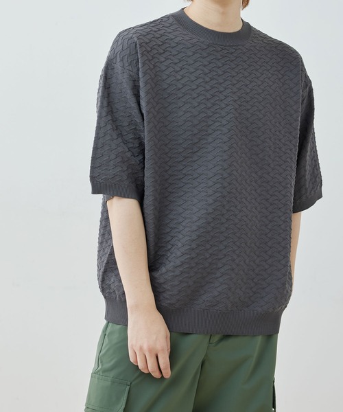  j.n.r.d（ジェー・エヌ・アール・ディー）の「j.n.r.d/ジャガードニットTシャツ（Tシャツ/カットソー・メンズ・ライトグリーン/キナリ/チャコールグレー・L/LL/M）」の3枚目の写真