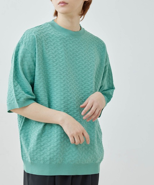  j.n.r.d（ジェー・エヌ・アール・ディー）の「j.n.r.d/ジャガードニットTシャツ（Tシャツ/カットソー・メンズ・ライトグリーン/キナリ/チャコールグレー・L/LL/M）」の2枚目の写真