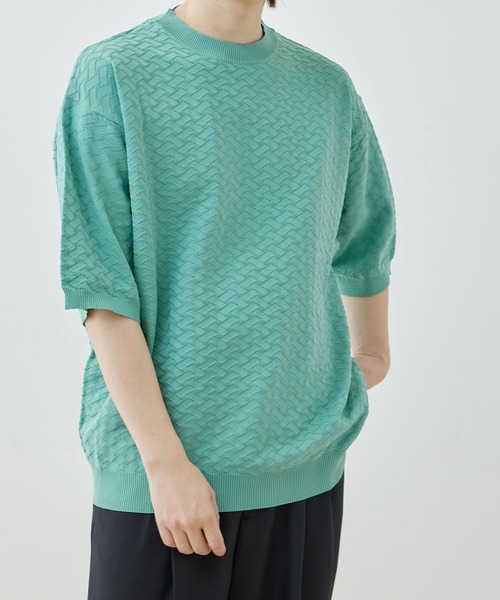  j.n.r.d（ジェー・エヌ・アール・ディー）の「j.n.r.d/ジャガードニットTシャツ（Tシャツ/カットソー・メンズ・ライトグリーン/キナリ/チャコールグレー・L/LL/M）」の4枚目の写真