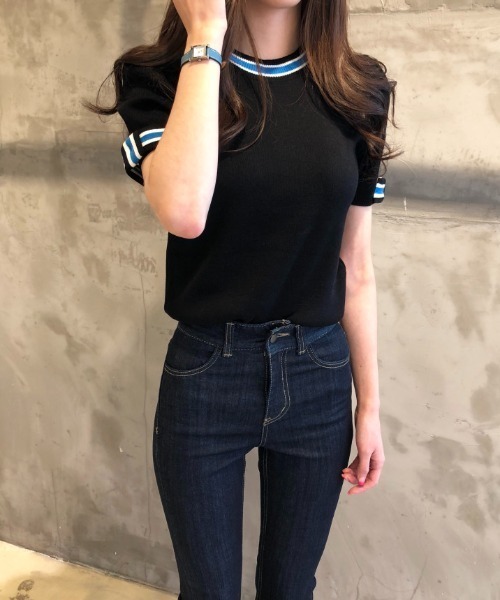 N.s（エヌドットエス）の「配色5分袖ニットトップス（Tシャツ/カットソー・レディース・レッド/ホワイト/ブラック・FREE）」の11枚目の写真