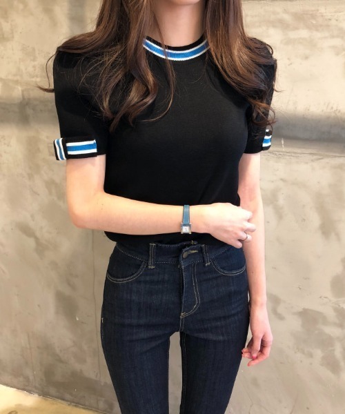 N.s（エヌドットエス）の「配色5分袖ニットトップス（Tシャツ/カットソー・レディース・レッド/ホワイト/ブラック・FREE）」の12枚目の写真