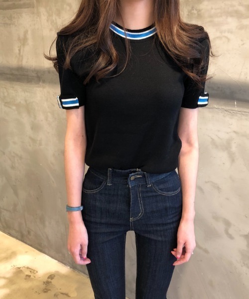 N.s（エヌドットエス）の「配色5分袖ニットトップス（Tシャツ/カットソー・レディース・レッド/ホワイト/ブラック・FREE）」の14枚目の写真
